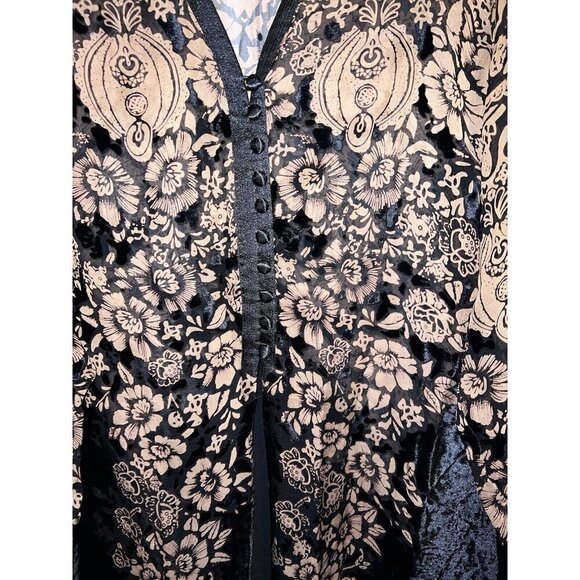 COLDWATER CREEK Floral Silk Rayon Black Velvet Long Sleeve Tunic Jacket - Picture 4 of 16